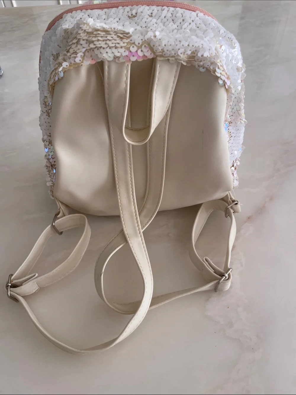 Topten White Sequin Patch Kids Mini Backpack